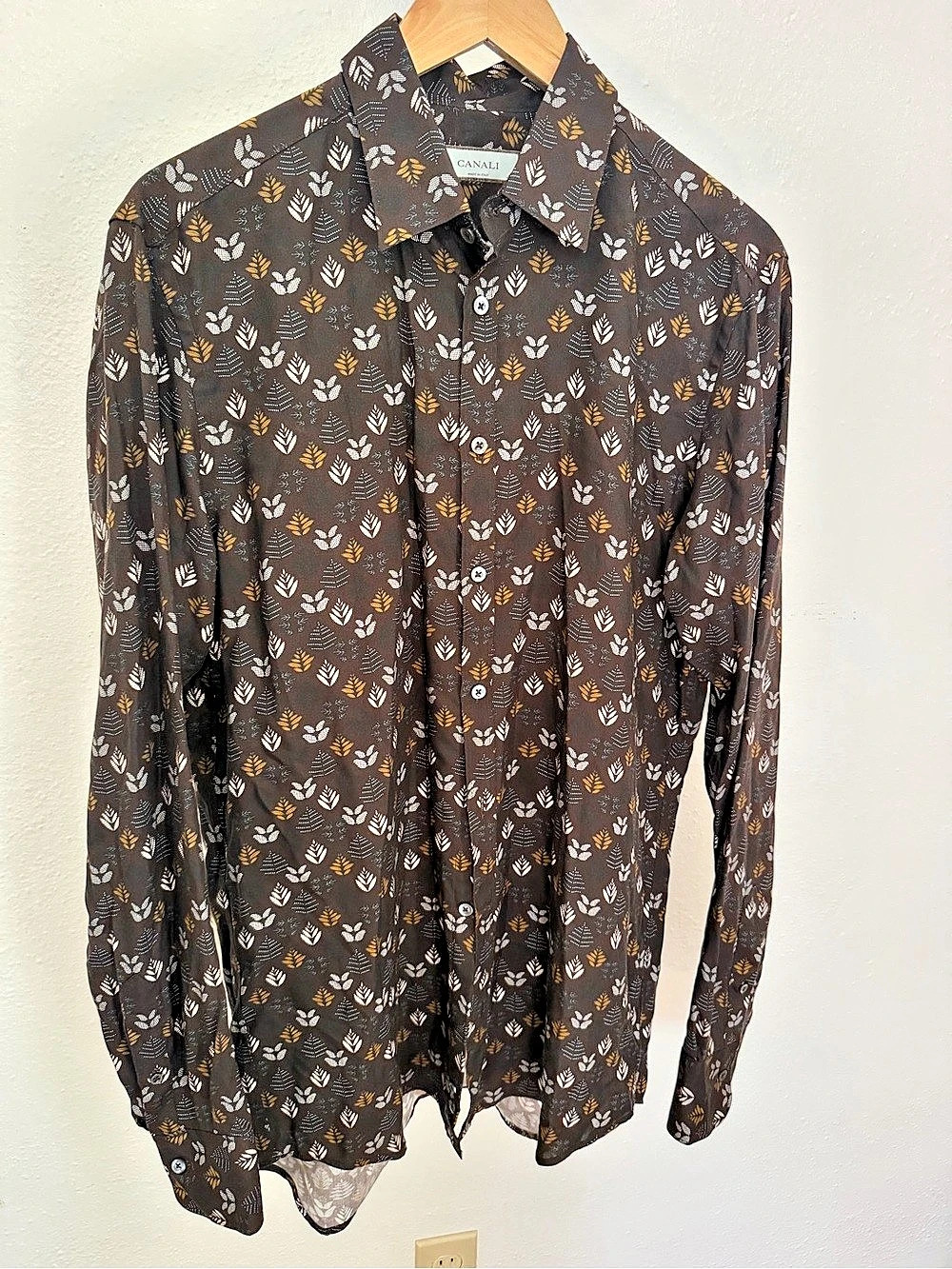 Canali Men's Lyocell Button Down in Brown Size Large